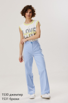 Голубые брюки из хлопкового материала завышенной посадки NiV NiV fashion 1531 - фото 2
