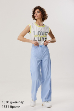 Голубые брюки из хлопкового материала завышенной посадки NiV NiV fashion 1531 - фото 1
