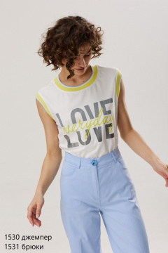 Голубые брюки из хлопкового материала завышенной посадки NiV NiV fashion 1531 - фото 5