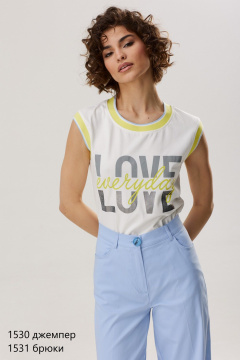 Голубые брюки из хлопкового материала завышенной посадки NiV NiV fashion 1531 - фото 4