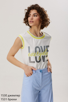 Голубые брюки из хлопкового материала завышенной посадки NiV NiV fashion 1531 - фото 3