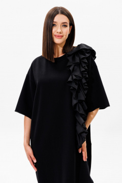 Платье oversize из хлопка с ассиметричной рюшей и разрезом Ларс Стиль 912 черный - фото 4