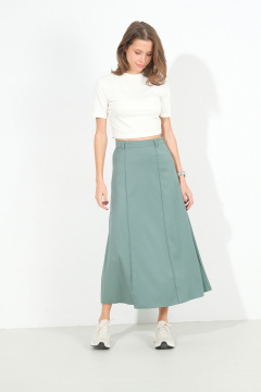 Демисезонная трапециевидная юбка-миди из костюмной ткани Luitui R2017 нефритовый - фото 2