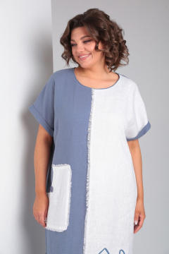 Летнее длинное платье из льна с карманами и бахромой Rishelie 948 светлый_джинс - фото 5