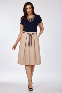 Демисезонная юбка из экокожи с складками и карманами Klever 225 пыльный_розовый - фото 2