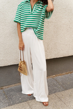 Белые прямые брюки из струящейся ткани на резинке ANNETE A1258 - фото 4