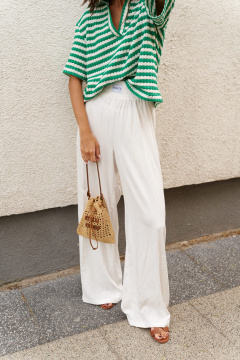 Белые прямые брюки из струящейся ткани на резинке ANNETE A1258 - фото 3