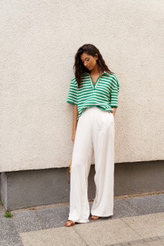 Белые прямые брюки из струящейся ткани на резинке ANNETE A1258 - фото 1