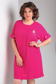 Платье прямого силуэта с накладным карманом и разрезами VIA-Mod 635 фуксия - фото 5