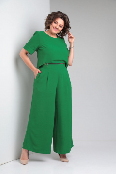 Комплект из блузы и брюк из вискозы в стиле кэжуал VIA-Mod 636 зеленый - фото 1