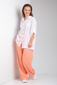 Комплект рубашка и брюки с поясом на резинке TVIN 7777 белый - фото 4