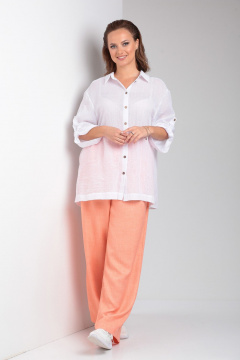 Комплект рубашка и брюки с поясом на резинке TVIN 7777 белый - фото 2