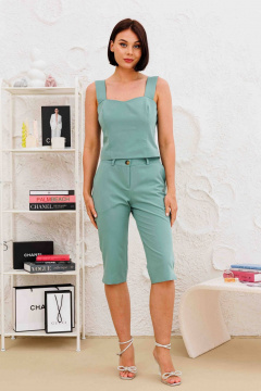 Зеленые бриджи прямого кроя с карманами и разрезом AURA otd 4145 шалфей - фото 2