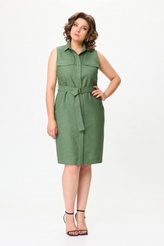 Летнее платье из льна с пуговицами и съемным поясом VIPPRIMO 109 зеленый - фото 4