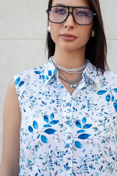 Летняя белая блуза из вискозы с воротником-рубашкой LADO 8172-9 - фото 3