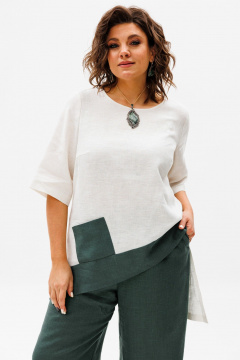 Летний костюм из льна блуза и брюки на резинке Anelli 1459 олива - фото 3