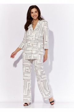 Комплект из жакета и брюк с поясом и карманами TAiER 1199-1 белый - фото 5