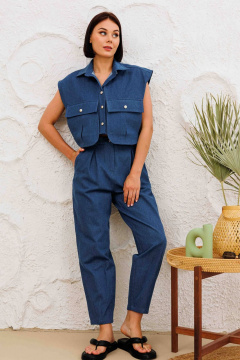 Синие брюки слоучи с накладными карманами AURA otd 4140 темно-синий деним - фото 5