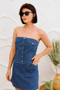 Синяя мини-юбка из хлопка с накладными карманами и застежкой-молнией AURA otd 5060 темно-синий деним - фото 1