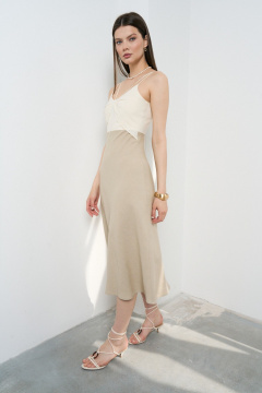 Приталенное платье на тонких бретелях с бантом из льна C. of PAPAYA NEW 1676 - фото 2