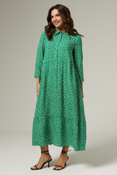 Платье из вискозы А-силуэта с пуговичной застежкой Панда 139983w зеленый - фото 1
