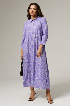 Платье из вискозы на середину голени с вырезом и пуговицами Панда 139983w фиолетовый - фото 1