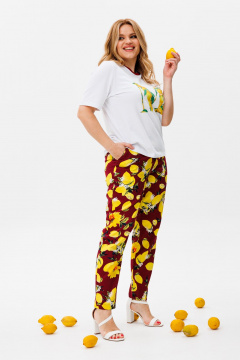 Брюки и футболка повседневный комплект из хлопка Michel chic 1380 белый,бордо - фото 4