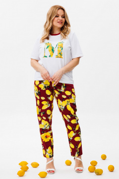 Брюки и футболка повседневный комплект из хлопка Michel chic 1380 белый,бордо - фото 2