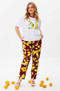 Брюки и футболка повседневный комплект из хлопка Michel chic 1380 белый,бордо - фото 1