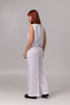 Костюм из льна топ и брюки клеш из текстиля Соджи 619 белый - фото 4