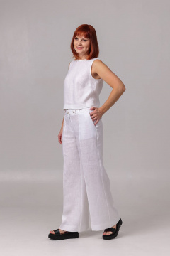 Костюм из льна топ и брюки клеш из текстиля Соджи 619 белый - фото 2