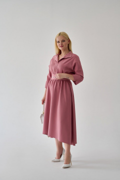 Платье свободного кроя с поясом миди и асимметричным низом Мастер Мод 672б тёмно-розовый - фото 3