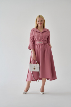Платье свободного кроя с поясом миди и асимметричным низом Мастер Мод 672б тёмно-розовый - фото 1