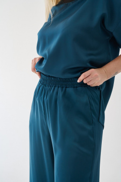 Брюки палаццо из струящейся ткани с резинкой Мастер Мод 793ас изумруд - фото 3