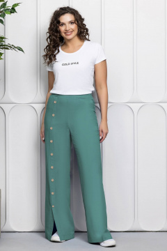 Широкие льняные брюки с косыми карманами и эластичным поясом Gold Style 2619 изумрудный - фото 3