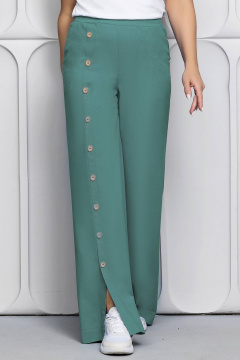 Широкие льняные брюки с косыми карманами и эластичным поясом Gold Style 2619 изумрудный - фото 2