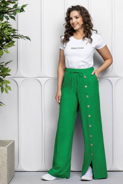 Зеленый льняной костюм: блуза и брюки для летних мероприятий Gold Style 2627 зеленый - фото 3