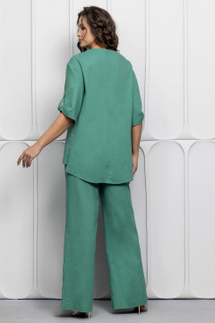 Зеленый льняной костюм: блуза и брюки для летнего стиля Gold Style 2627 изумрудный - фото 2