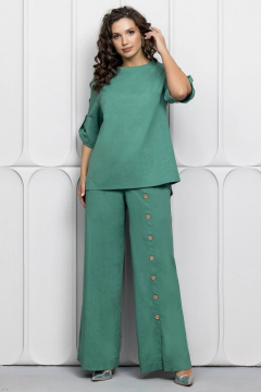 Зеленый льняной костюм: блуза и брюки для летнего стиля Gold Style 2627 изумрудный - фото 1