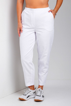 Белые летние брюки на резинке с карманами и гульфиком Liona Style 900 - фото 2
