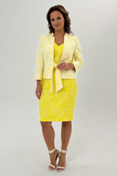Костюм из кружево и текстиля с разрезом и бантом Condra 10110 лимонный - фото 2