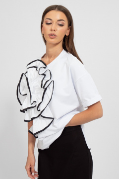 Летний джемпер из футера с объемным цветком и разрезами Kivviwear 4188.02 - фото 1