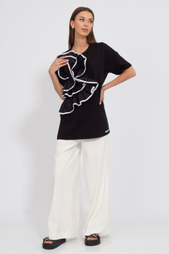 Летний джемпер из футера с объемным цветком и разрезами Kivviwear 4188.03 - фото 4