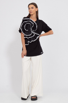 Летний джемпер из футера с объемным цветком и разрезами Kivviwear 4188.03 - фото 3