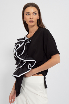 Летний джемпер из футера с объемным цветком и разрезами Kivviwear 4188.03 - фото 2