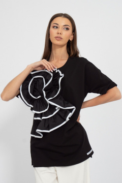 Летний джемпер из футера с объемным цветком и разрезами Kivviwear 4188.03 - фото 1