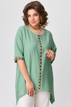 Брюки и туника свободного кроя из текстиля Fita 1602 бежевый + зеленый - фото 2