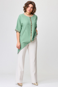 Брюки и туника свободного кроя из текстиля Fita 1602 бежевый + зеленый - фото 4