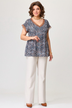 Блуза с кружевами и брюки прямого силуэта из ткани Fita 1711 мультиколор - фото 4