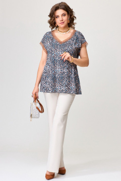 Блуза с кружевами и брюки прямого силуэта из ткани Fita 1711 мультиколор - фото 1